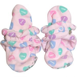 Zutano Baby Organic Cotton Pink Heart Print Booties Gripper Soles. 12 Months.